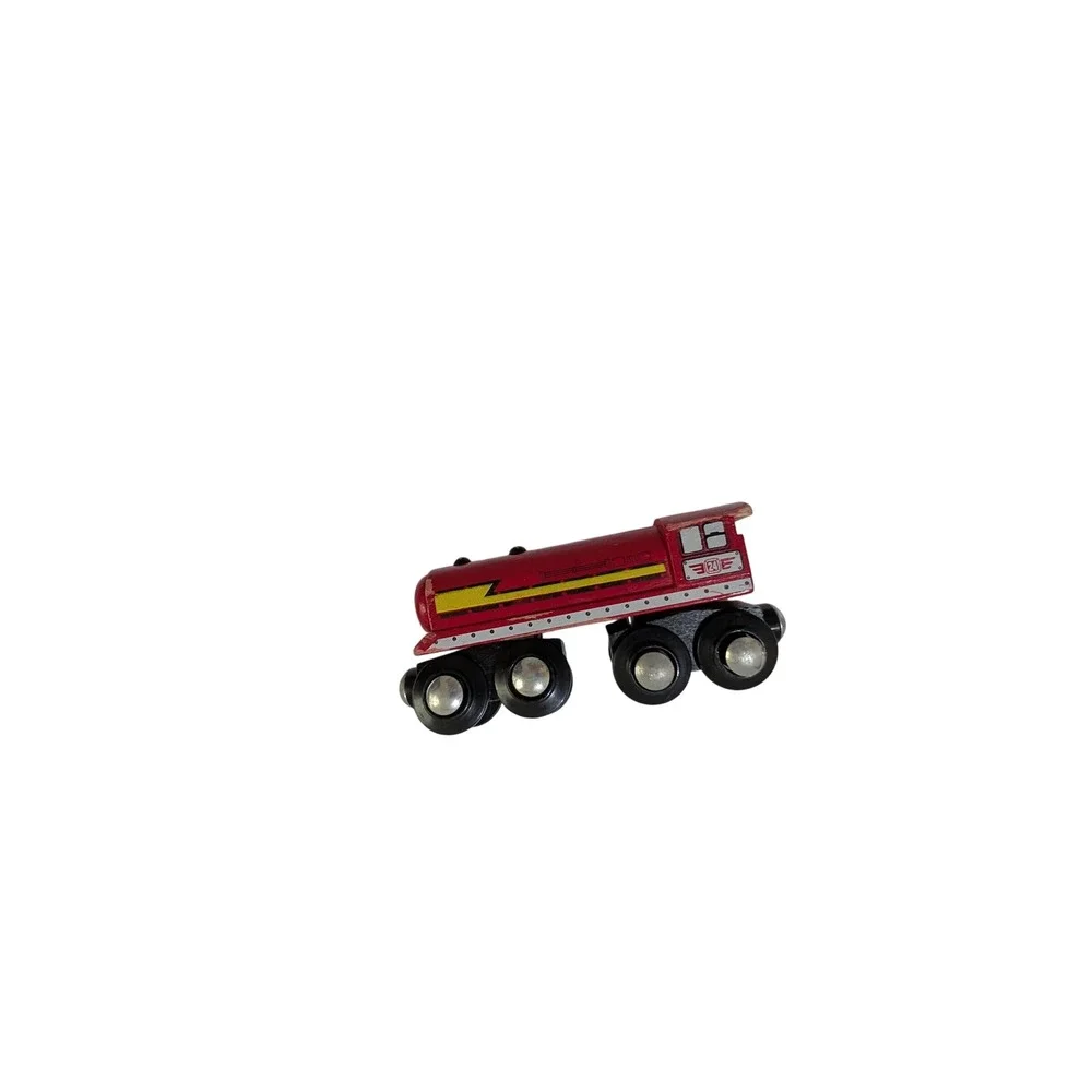 Red Wooden Magnetic Toy Train Engine Locomotive 4.5 Inch 8 Wheel Design